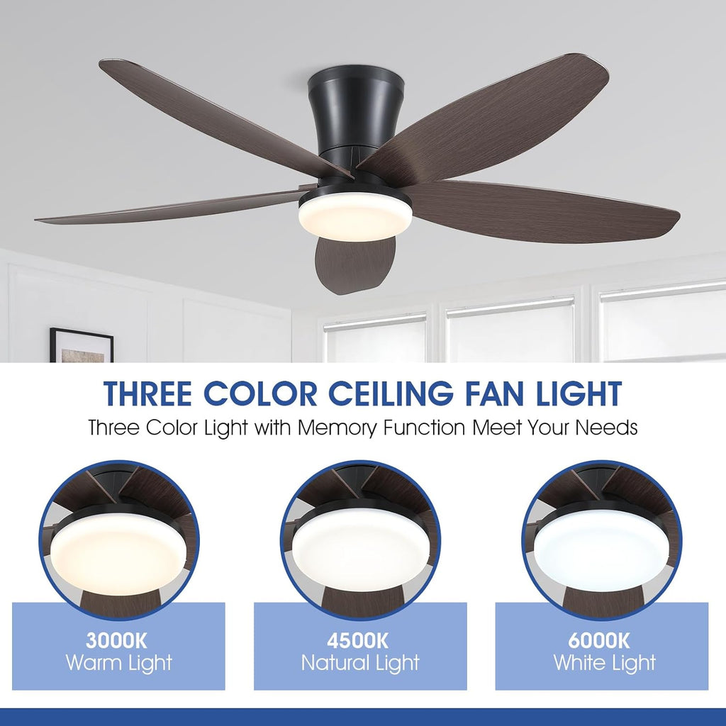 Ceiling Fans with Lights-42 Low Profile Ceiling Fan with Light and Remote/APP Control,Flush Mount,DC Reversible,LED Dimmable Modern Ceiling Fans for Bedroom,Indoor/Outdoor Patio Use(Brown) A101-B0CZHK7SH1