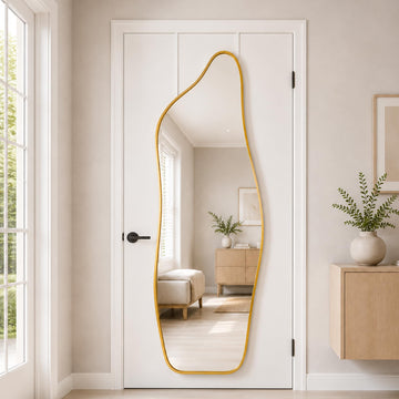 Full Length Door Mirror, 48"x16" Wall Mounted Mirror, Gold
