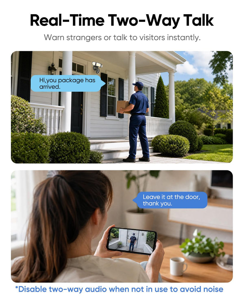 Floodlight Camera Hardwired, 2K+ UHD Outdoor Security Camera, 360° Pan & Tilt View, AI Detection & Tracking