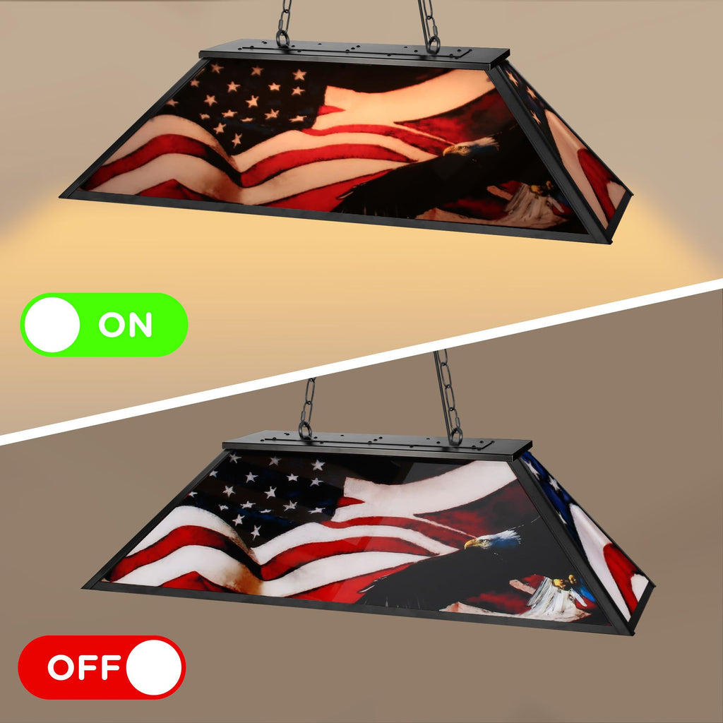 Tiffany Pool Table Lamp, 43'' Billiards Light Fixture for 7'-8' Pool Table Hanging Lamp, with American Flag