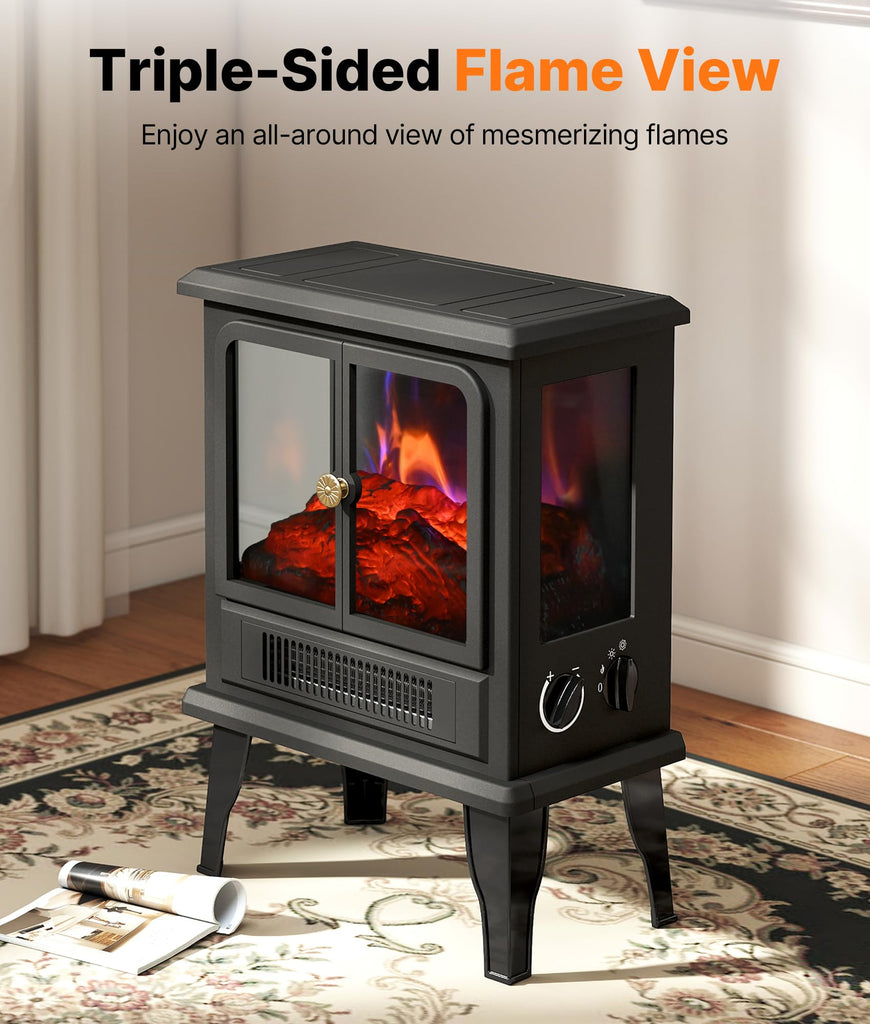 Electric Fireplace Stove Heater for Indoor Use with 3D Flame Effect