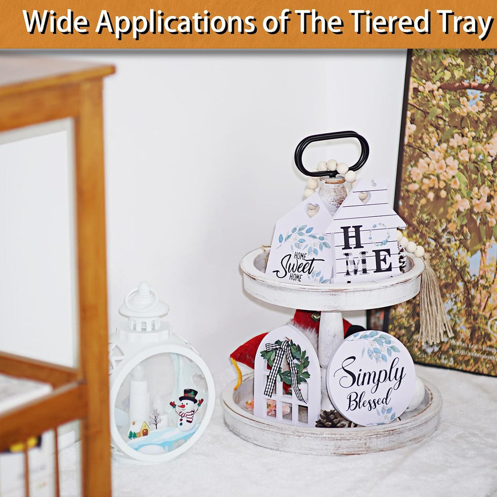 Decorative Tray - Two Tiered Tray Cupcake Stand Farmhouse Rustic 2 Tiered Serving Tray and Kitchen Decor, Party