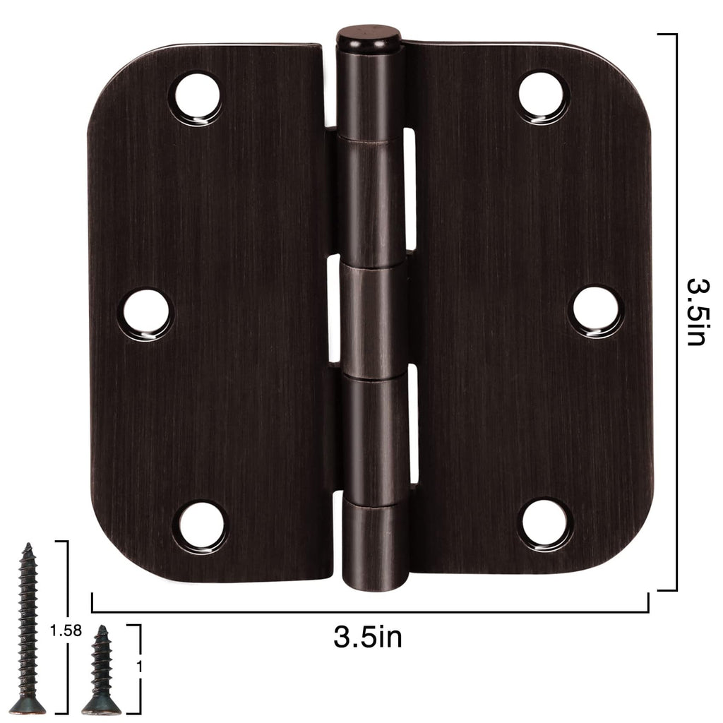 Rounded Door Hinges 3.5" x 3 1/2" Oil Rubbed Bronze 5/8" 18 Pack
