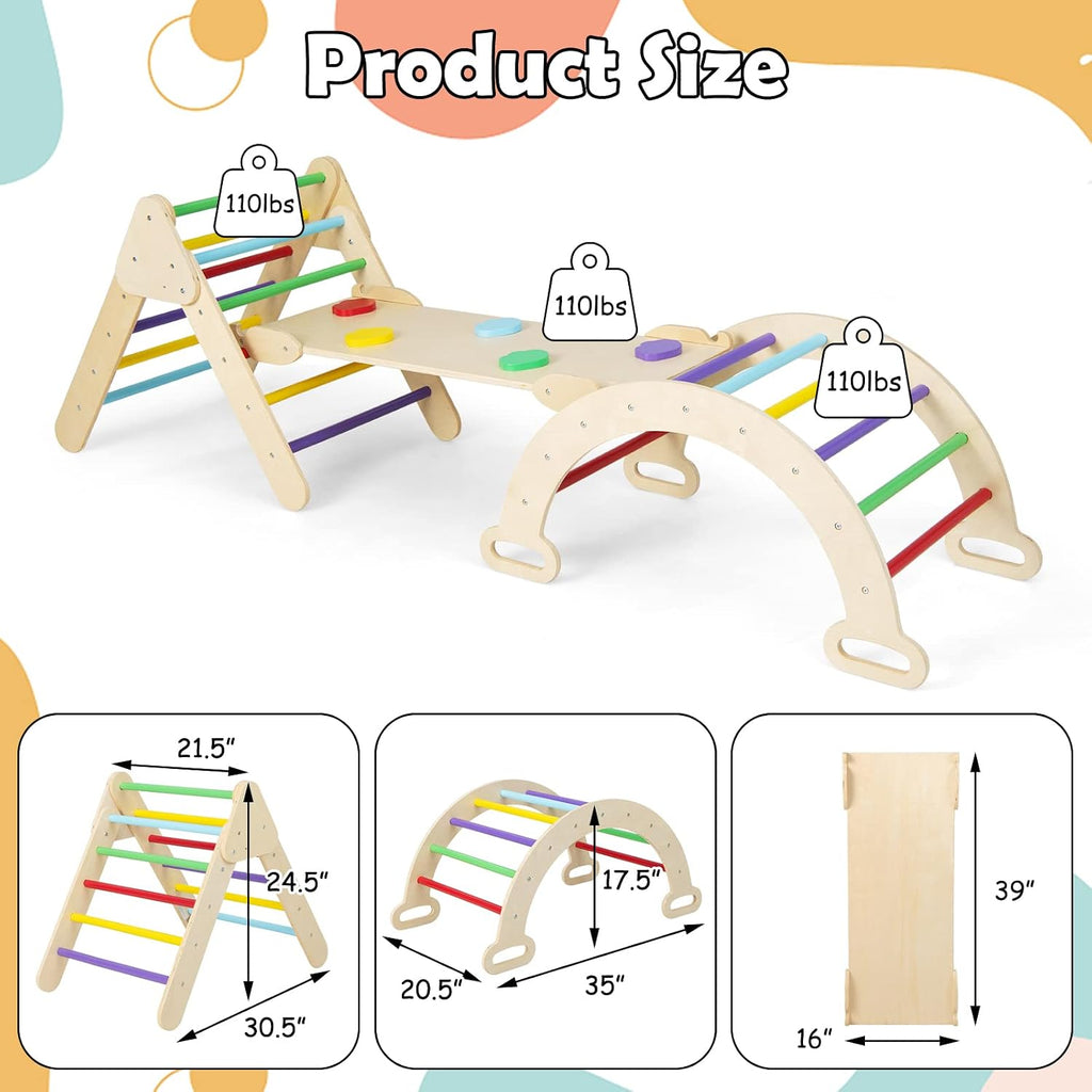 Triangle Set 7 in 1 Climbing Toys for 1-3 Inside Foldable Wood Montessori Jungle Gym with Ramp Slide Arch Rocker