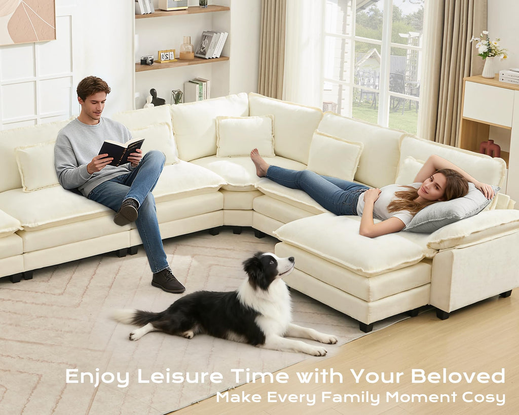 116" Oversized Modular Sectional Sofa U-Shaped Corner Cloud Couch with Ottoman, Convertible Deep Seat Chenille Couch