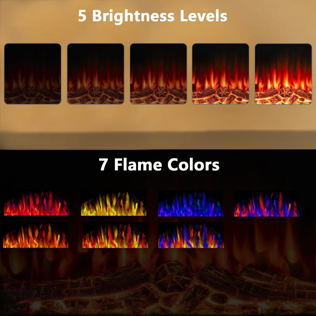 23 inch Electric Fireplace Insert with Stove Heater for TV Stand,LED Realistic Flame,Recessed Mounted Fireplace