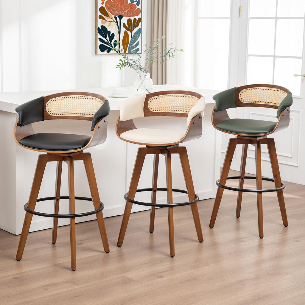 Rattan Swivel Counter Stools, Mid Century Modern Counter Stools with Back
