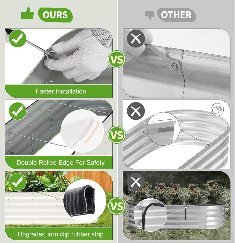 Galvanized Raised Garden Bed - 2 Pcs 6x2x1.4FT Planter Box, White | Raised Beds for Gardening Outdoor, Metal Flower