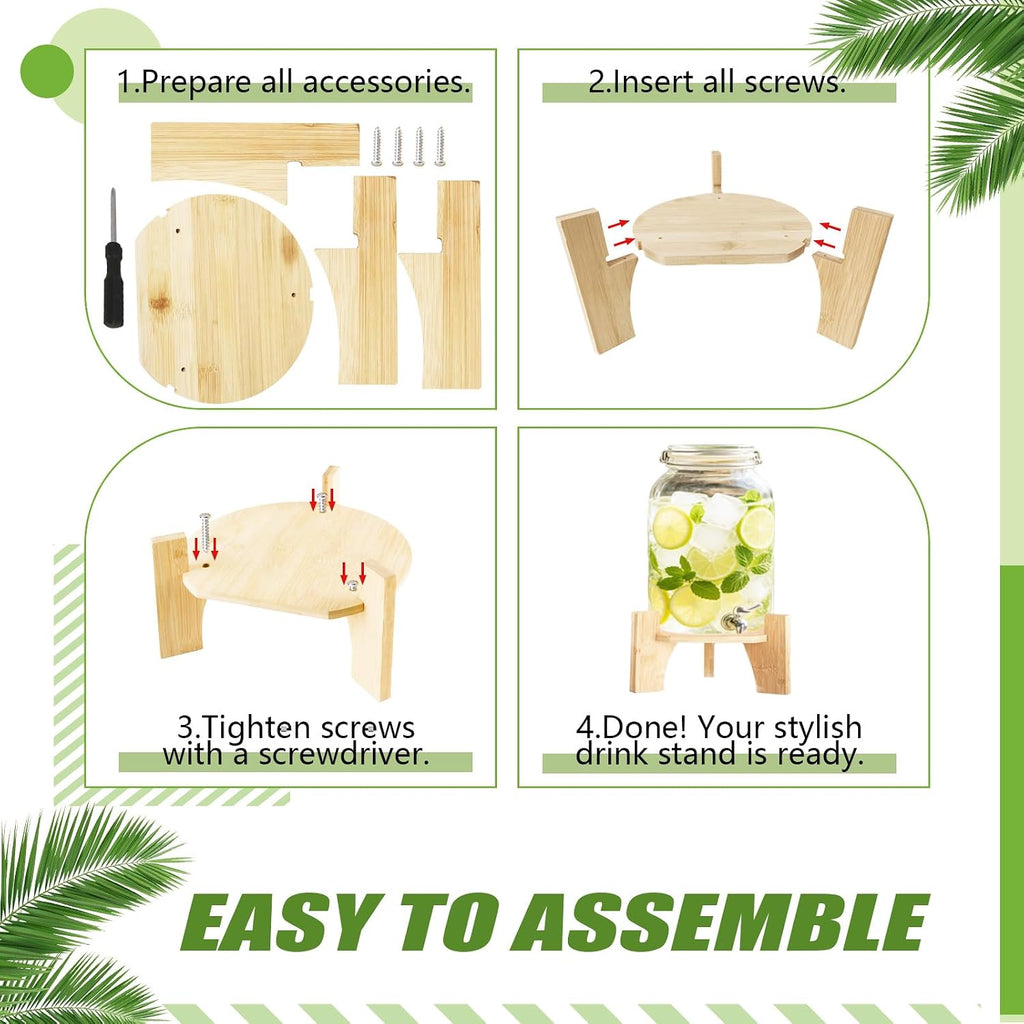 Wood Drink Dispenser Stand Natural Bamboo Fits 6-8 Inch Diameter Beverage Jugs Elegant & Sturdy Stand, Parties, &