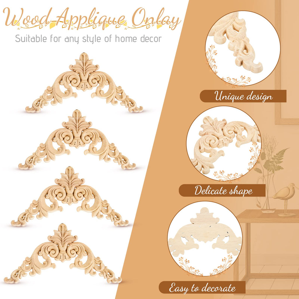 5 Pcs Wood Appliques and Onlay for Furniture, Large Size, Delicate
