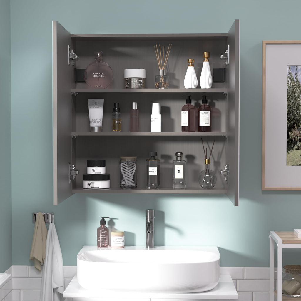 Reflexon 24x24 inch Bathroom Wall Cabinet, Storage Cabinet, Medicine Cabinet with 2 Door and Adjustable Shelves, Grey