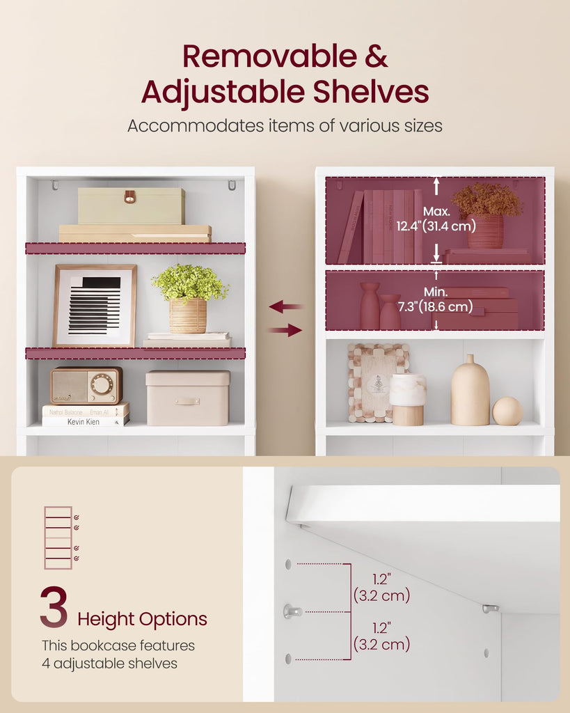 6-Tier Bookshelf, Minimalist Bookcase with Adjustable Shelves