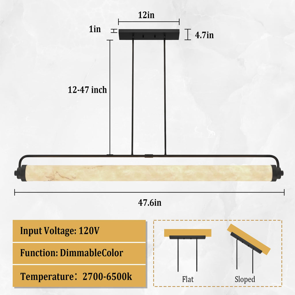 Dimmable LED Alabaster Linear Chandelier, Adjustable Kitchen Island Light