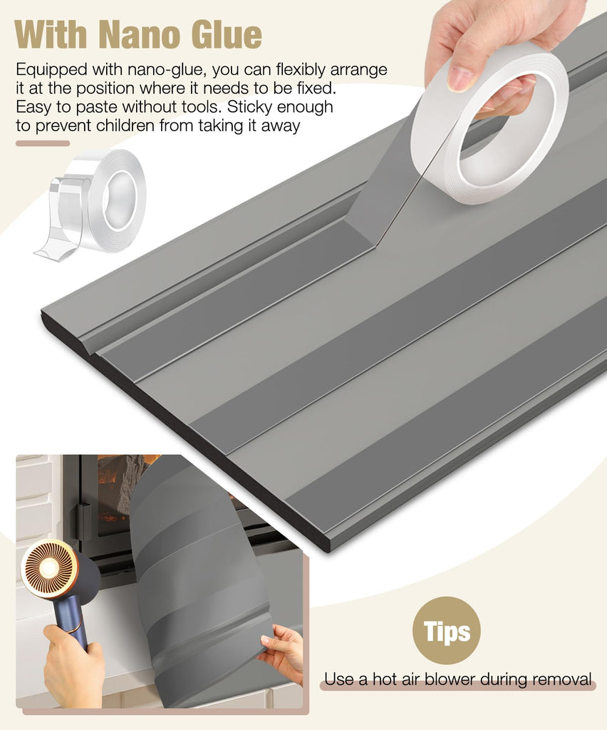 Fireplace Baby Proofing 80'', Soft Seat Hearth Cushion for Baby Proof, Grey