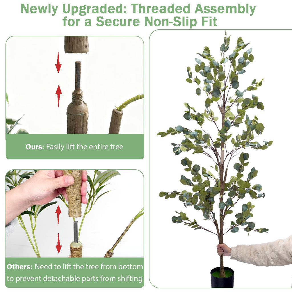 Artificial Eucalyptus Tree 6FT, 2 Pack Faux Floor Trees
