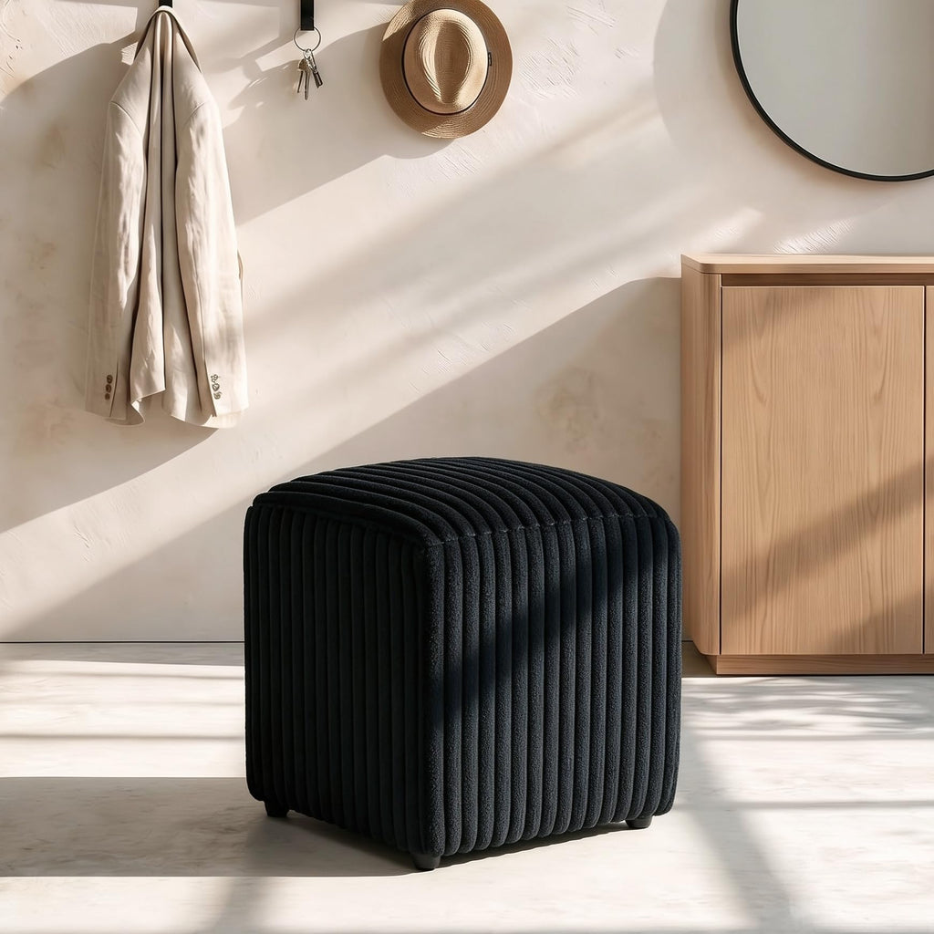 Modern Square Vanity Stool Set of 2, Small Striped Pattern Ottoman, Cute Velvet Foot Stool, Tufted Fabric Footrest