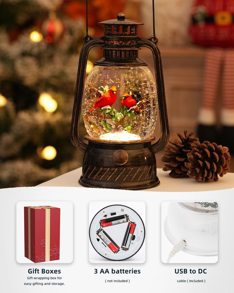 Christmas Snow Globes Cardinal Gifts,Christmas Decorations Cardinal Snow Globe, Musical Lantern Light Up 6H Time