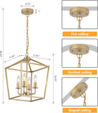 Industrial 4 Lights Chandelier, Gold Lantern Ceiling Light Fixtures with Rustic Metal Cage Adjustable Height Farmhouse Geometric Hanging Light for Kitchen Island, Dining Room, Entryway, UL Listed A128-B0CKH68D3G