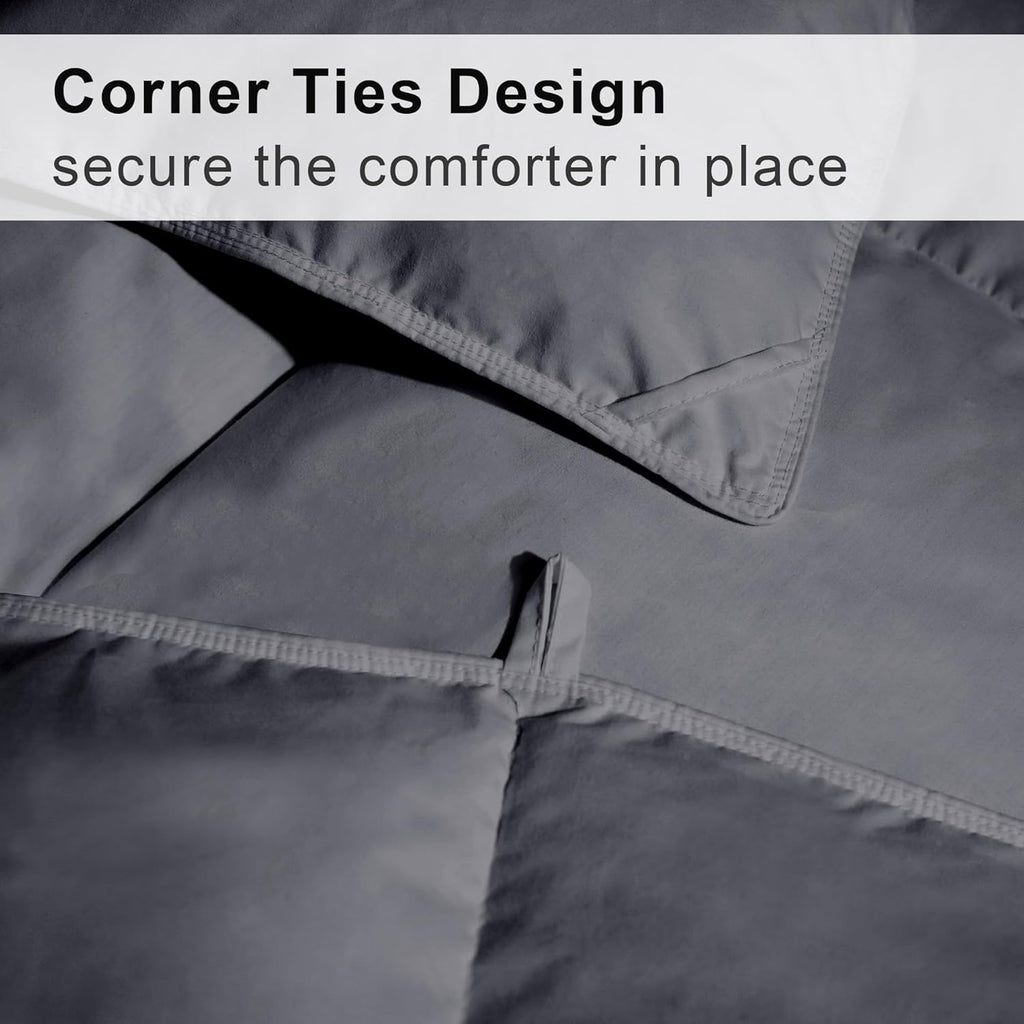 Luxury Goose Feather Down Fiber Comforter Queen, 300TC Grey Cotton Blended Duvet Insert