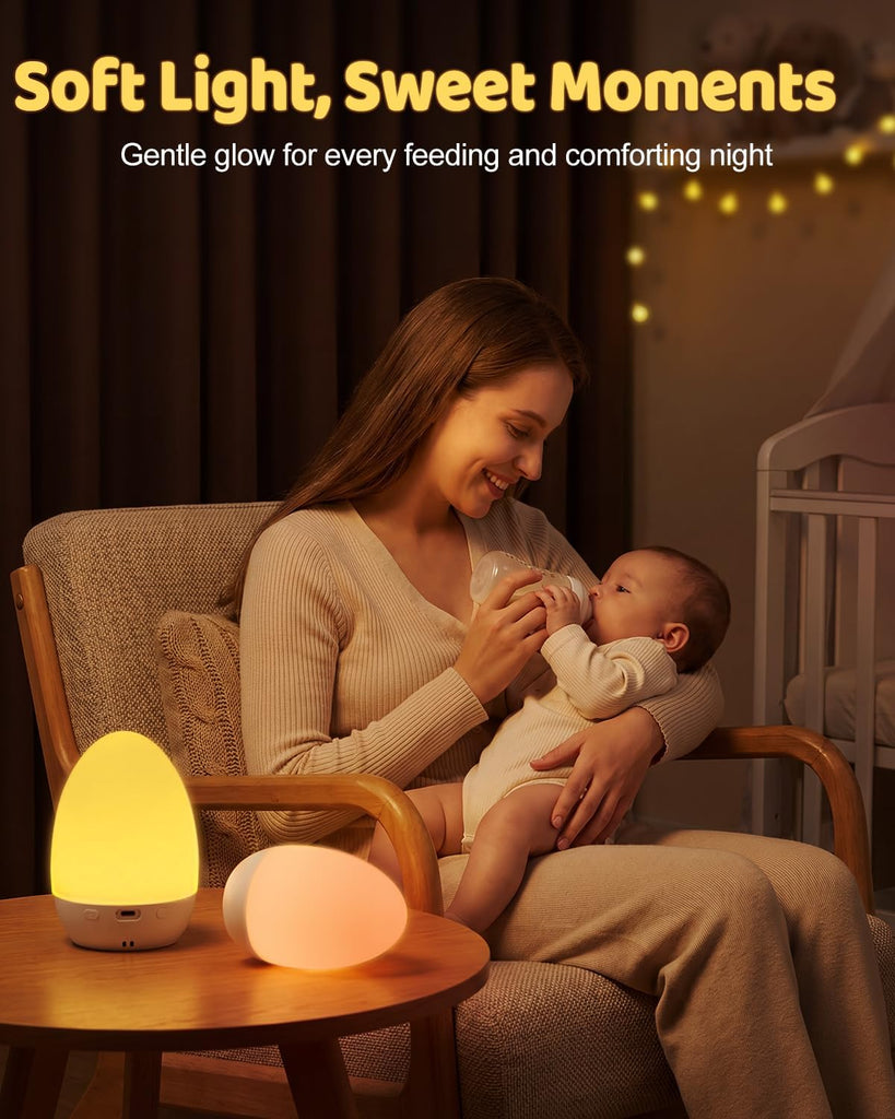 Egg Night Light, Baby Essentials for Newborn, Rechargeable Baby Night Light with 3 Color Temperatures + 12 RGB