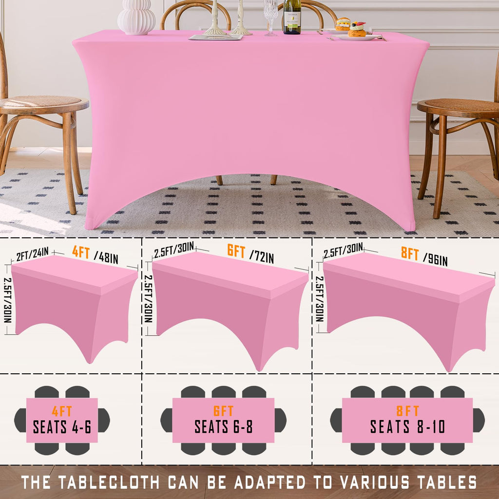 Table Cloth 2 Pack Pink 6FT Spandex Tablecloth for Rectangle Table Fitted Table Cloths Stretch Covers Washable