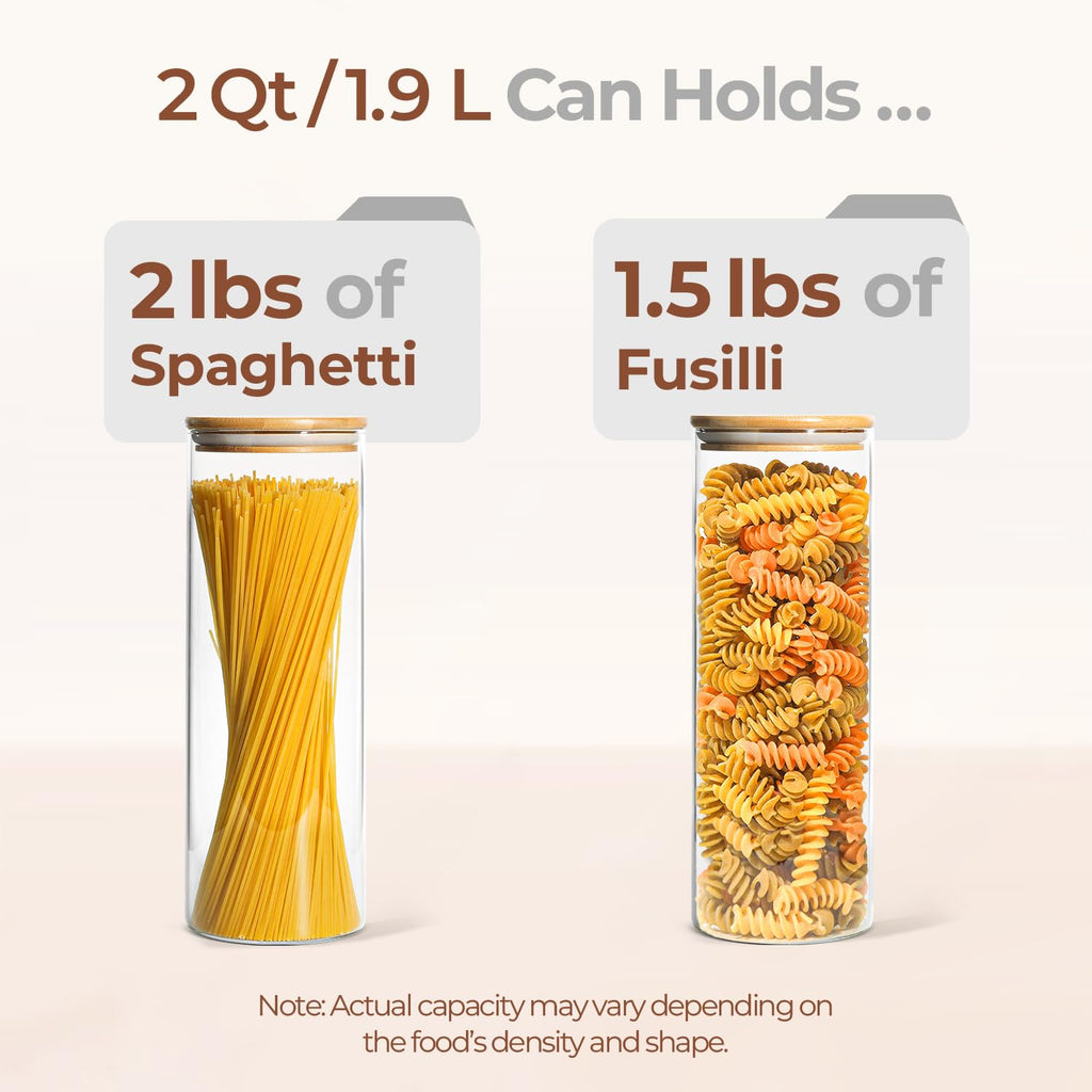 Pasta Containers Storage 2 Qt, Spaghetti Container, 3 Pack Glass Jar