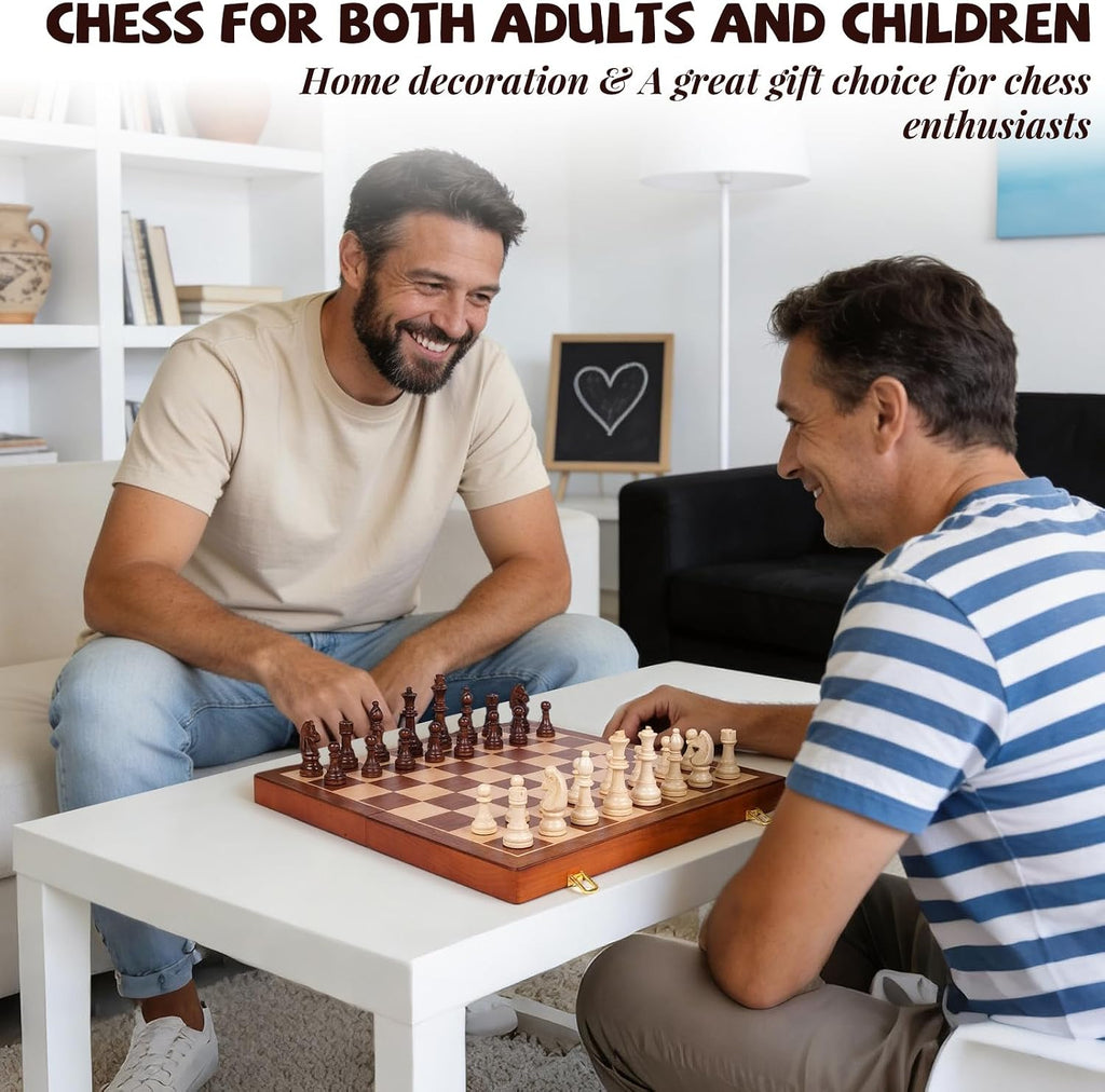 20 Inch Super Large Wooden Chess Set, Hand-Carved Wooden Chess Pieces with 4.5" King, Built-in Storage & 2 Extra
