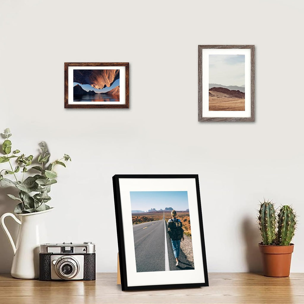 Picture Frames Set, 15 Pack Wall Frame Set in 3 Different Finishes with Mat for Multiple Sizes Photos, Three 8x10
