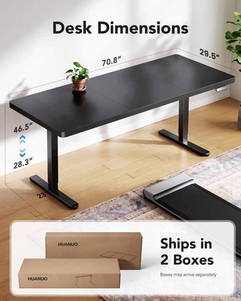 71 x 30 Inch Large Electric Standing Desk, Brushless Motor, Black