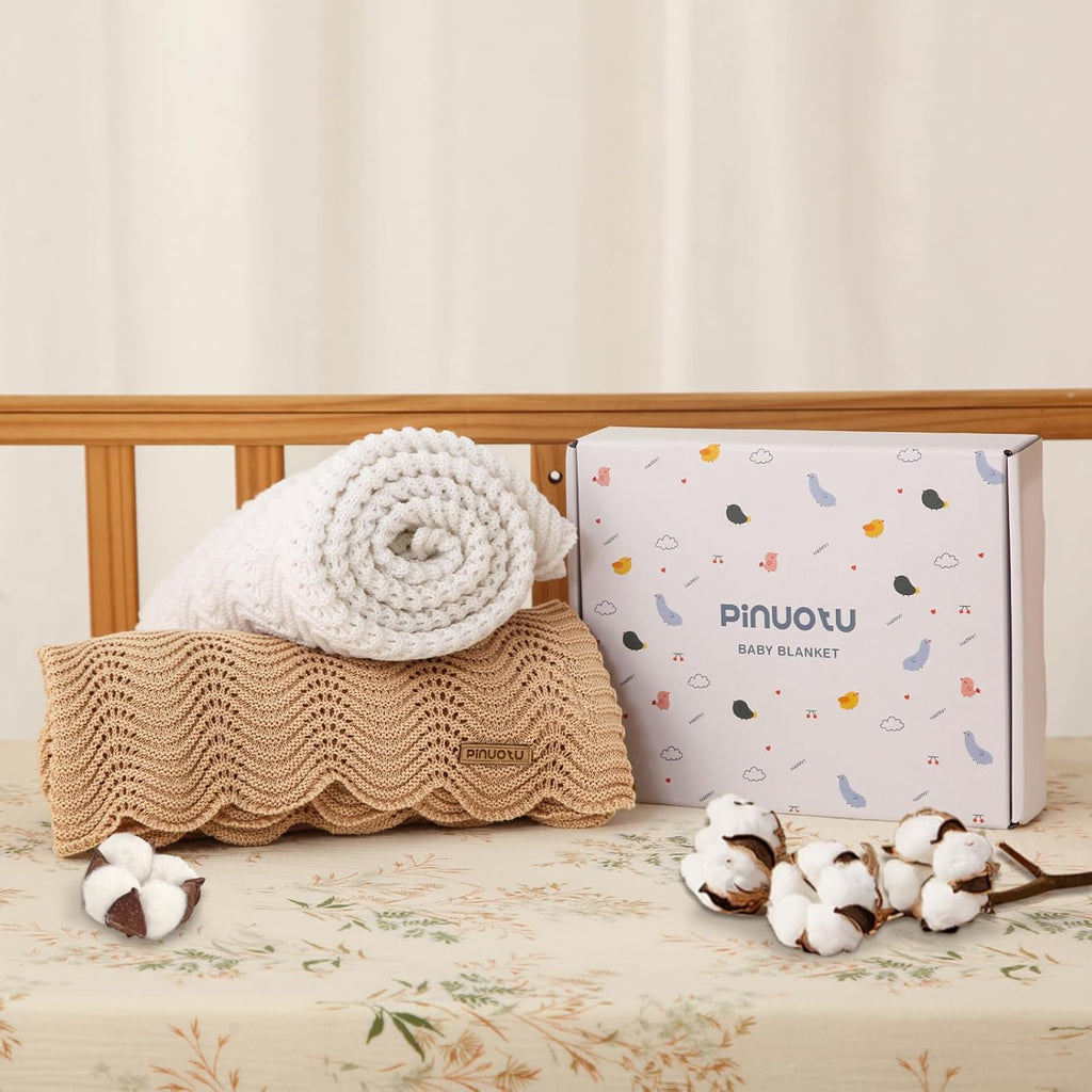 Soft Cotton Knitted Neutral Baby Blanket, 31"x40" White
