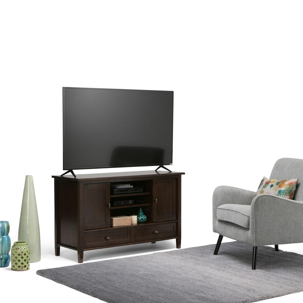 Warm Shaker 47" Wide Solid Wood TV Stand in Brunette Brown
