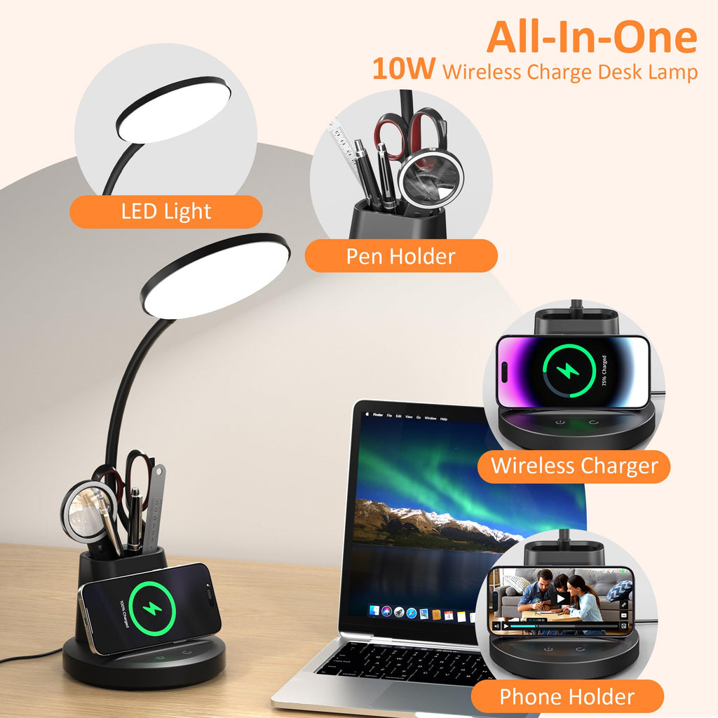 LED Desk Lamp with Wireless Charger, Black