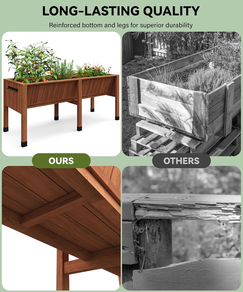 6x2x2.5 ft Large Raised Garden Bed (72x26x30 in) - Elevated Wood Planter Box with Storage Hooks & Locking Wheels