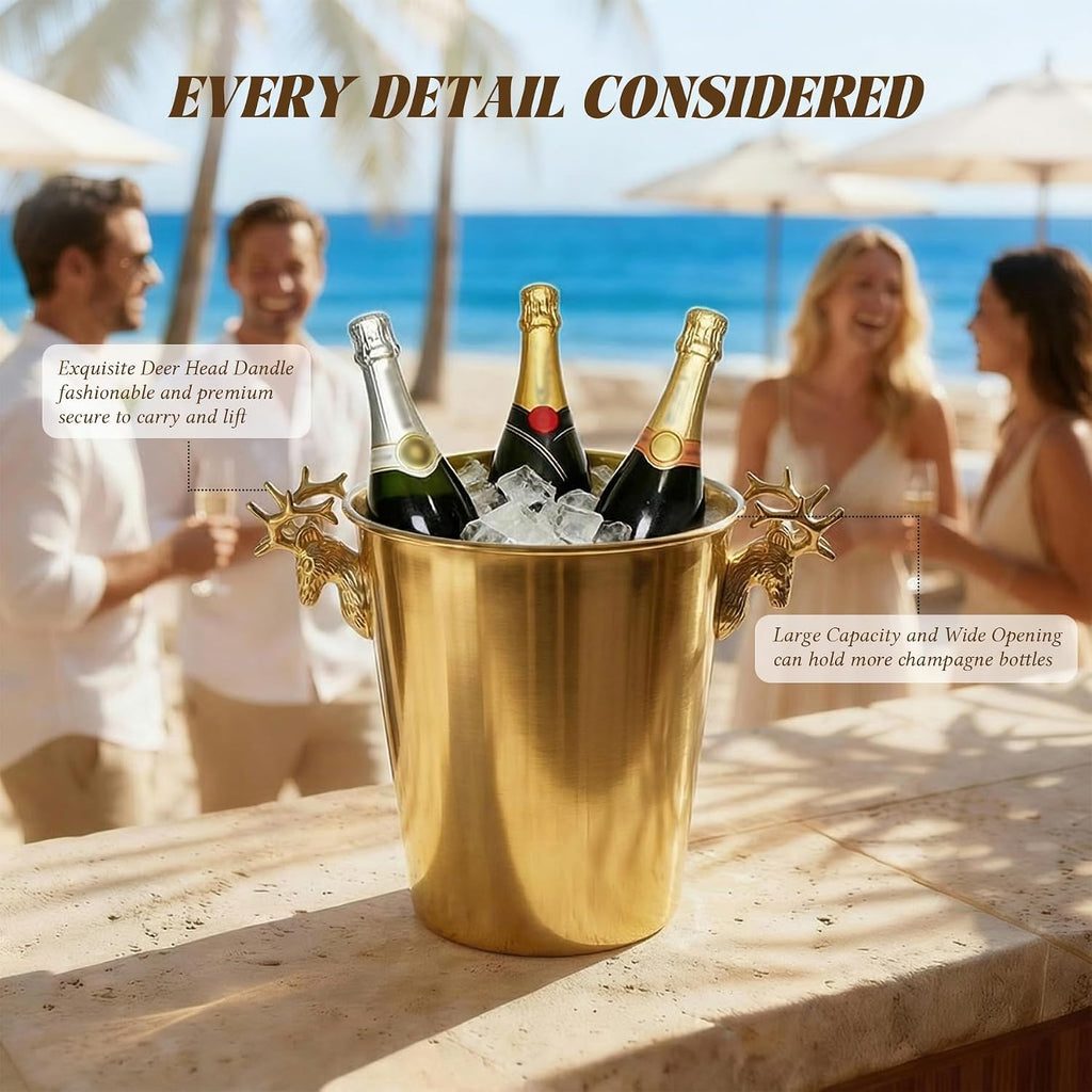 Champagne Bucket with Stand,Ice Bucket kits with Stand (Antler Gold, 1 pack)