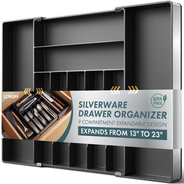 Silverware Drawer Organizer, 9 Slots Expandable Kitchen Drawer Organizer