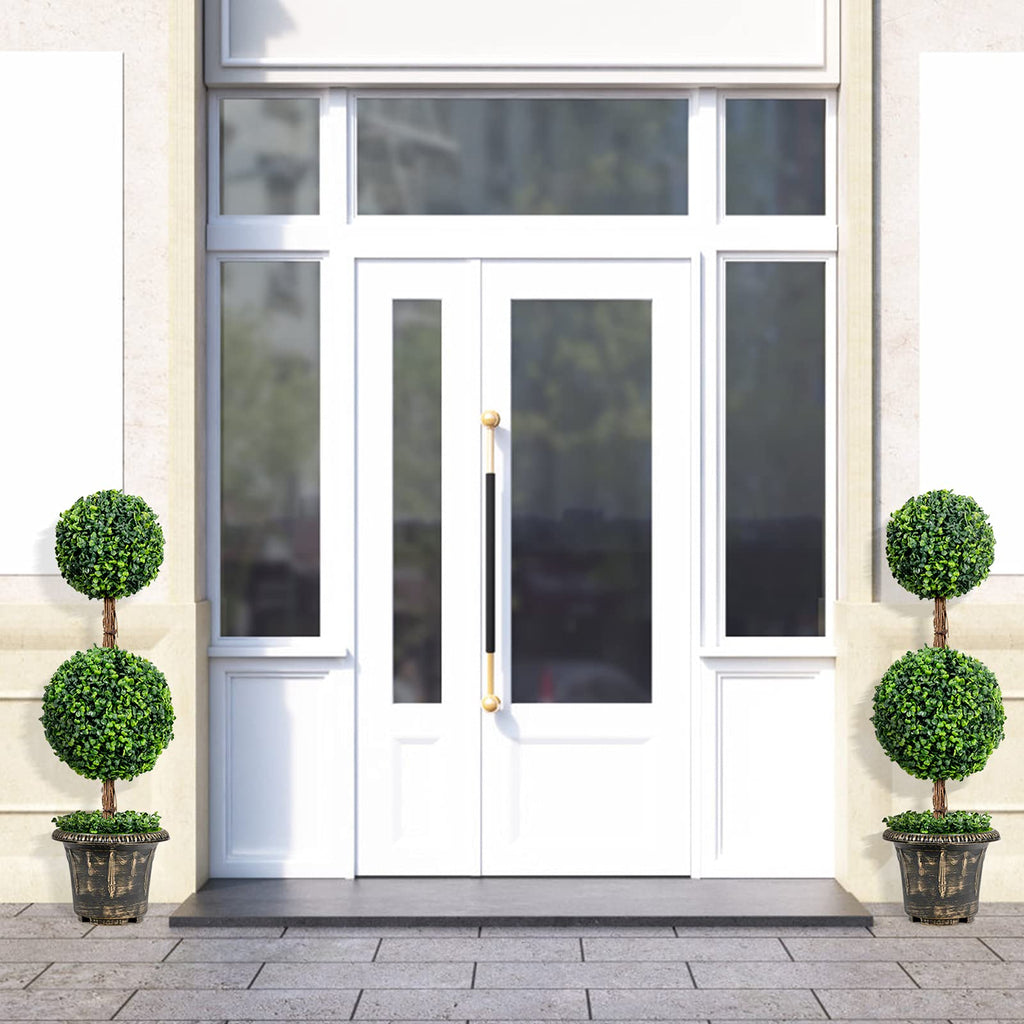 3 Ft Artificial Boxwood Topiary Tree, Fake Greenery Plants Ball Tree, Leaves & Cement-Filled Plastic Flower Pot