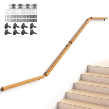 13FT Wooden Stair Railings, Wall-Mount Hand Rails for Indoor Outdoor Stairs
