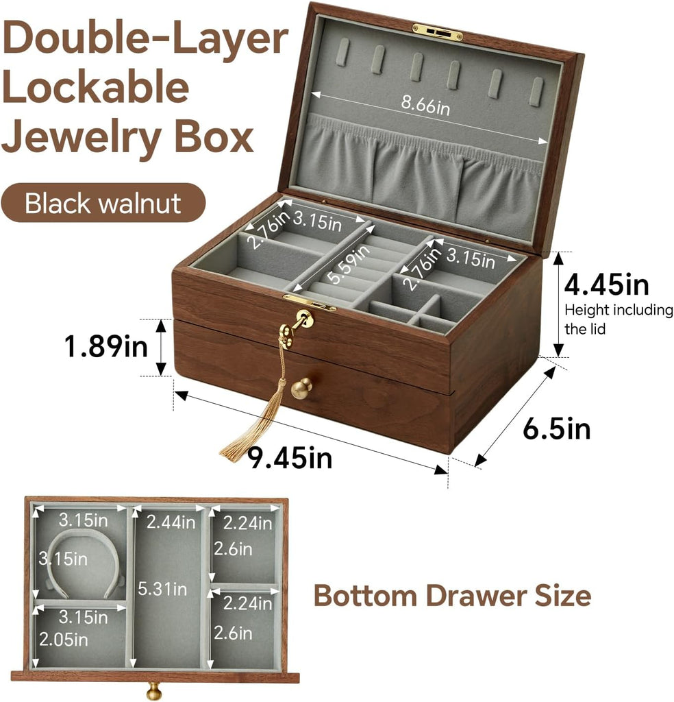 Jewelry Box Organizer for Women & Men 2-Layer Lockable
