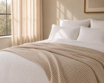 100% Organic Cotton Quilt (Shell & Fill), Neutral Gingham Quilt, Oeko-TEX Certified, GOTS Certified, Channel