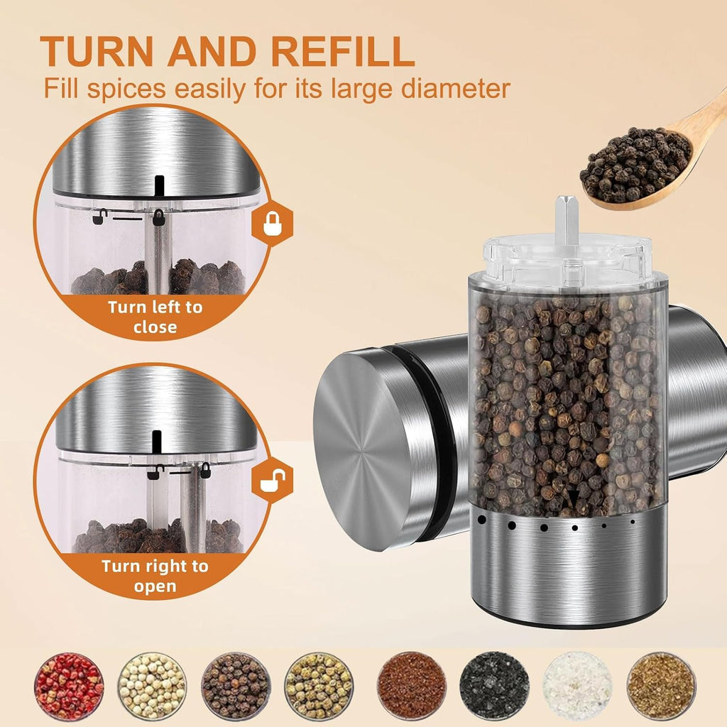 Electric Salt and Pepper Grinder Set Rechargeable, Automatic Salt and Pepper Shakers Mills External Adjustable - Set of 2