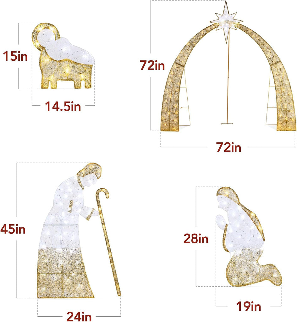 6ft Lighted 2D Outdoor Nativity Scene, Christmas Arch Holy Family Yard Decoration w/ 170 LED Lights, Stakes, Zip Ties