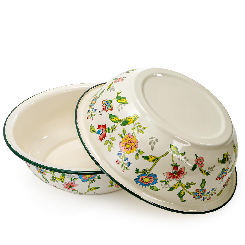 2 Pack Vintage Enamel Mixing Bowls, 11.8 Inch Primitive Enamelware Basin for Fruit, Salad, Pasta, Dough Making, 3.6