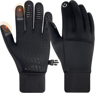 Kids Winter Gloves Waterproof Touchscreen Warm Fleece Anti-Slip for Boys Girls Children Black