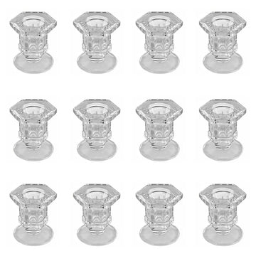 Candlestick Holders - 12 Pack Glass Candlestick Holders, 2.36" Height Clear Taper Candle Holders for Candlesticks