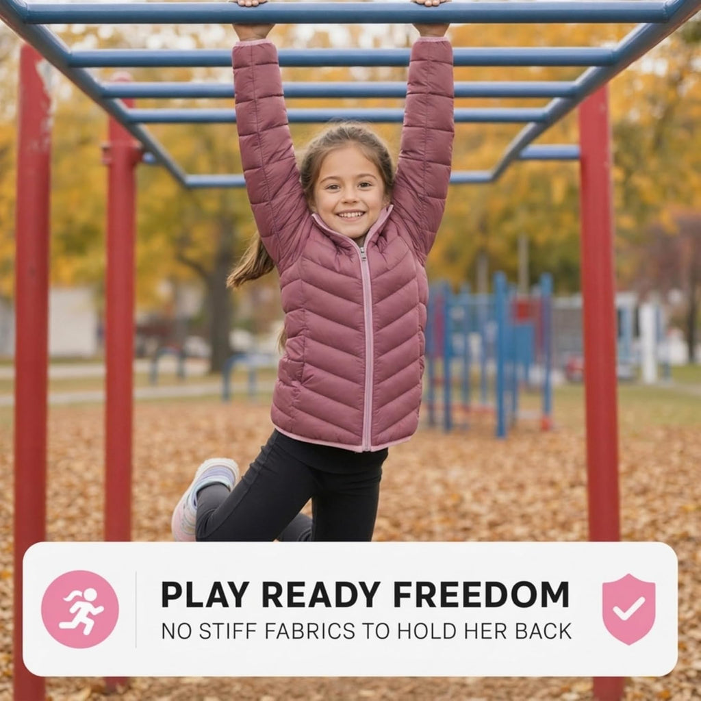 Girls Puffer Jacket - Lightweight Packable Quilted Winter Coat