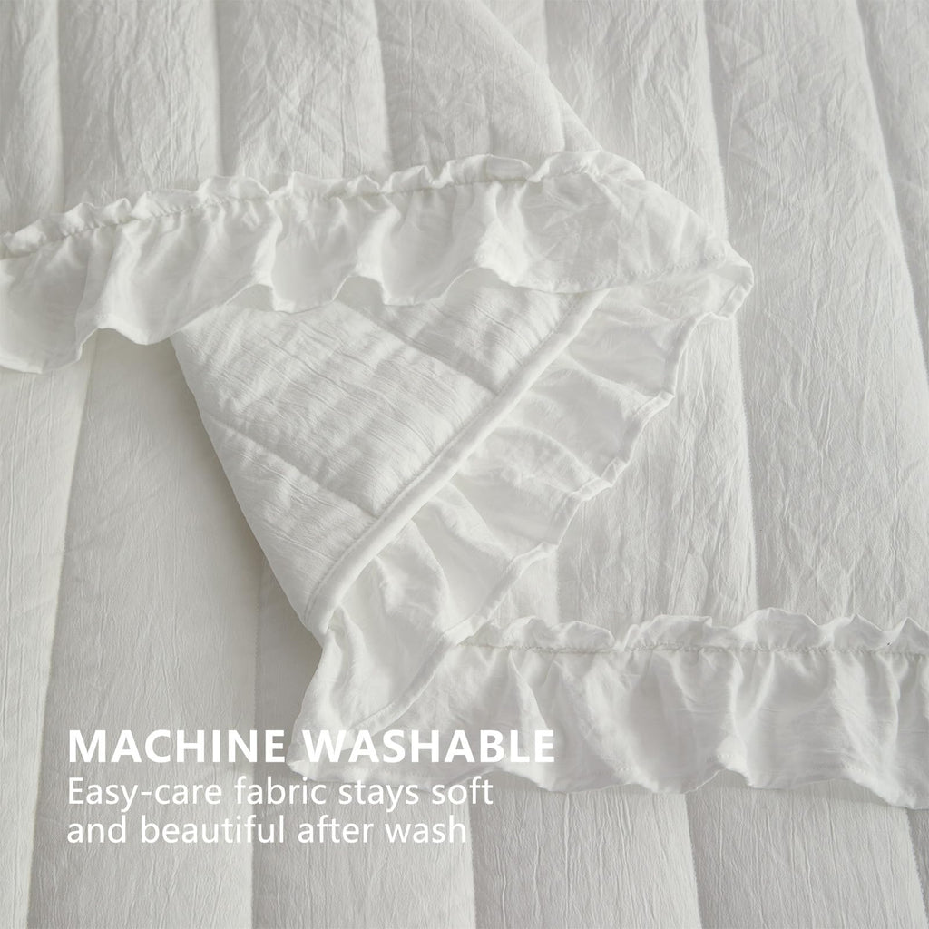 White Ruffle Quilt 2 Piece Soft Lightweight Bedspread