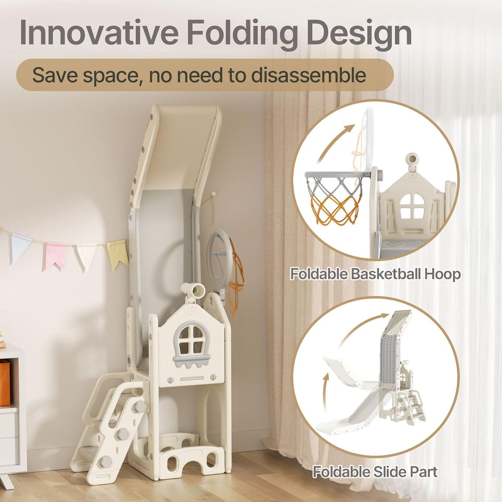 6 in 1 Toddler Slide for Toddlers Aged 1-3 Indoor Playset White