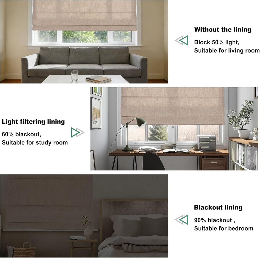 Blackout Roman Shades for Windows,Linen Fabric Roman Shades for Indoor Windows Cordless,Pull Down Window Blinds