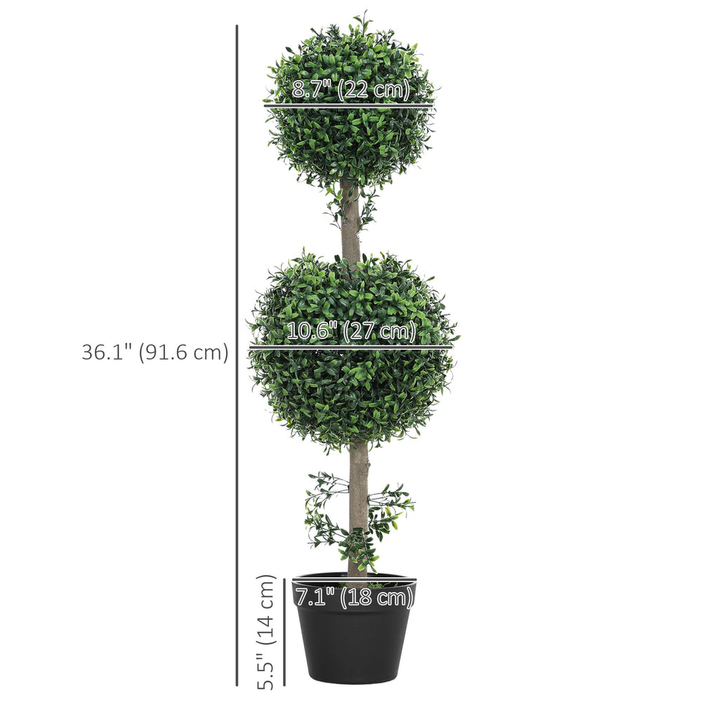Artificial Double Ball Boxwood Topiary Trees Outdoor 36" Set of 2
