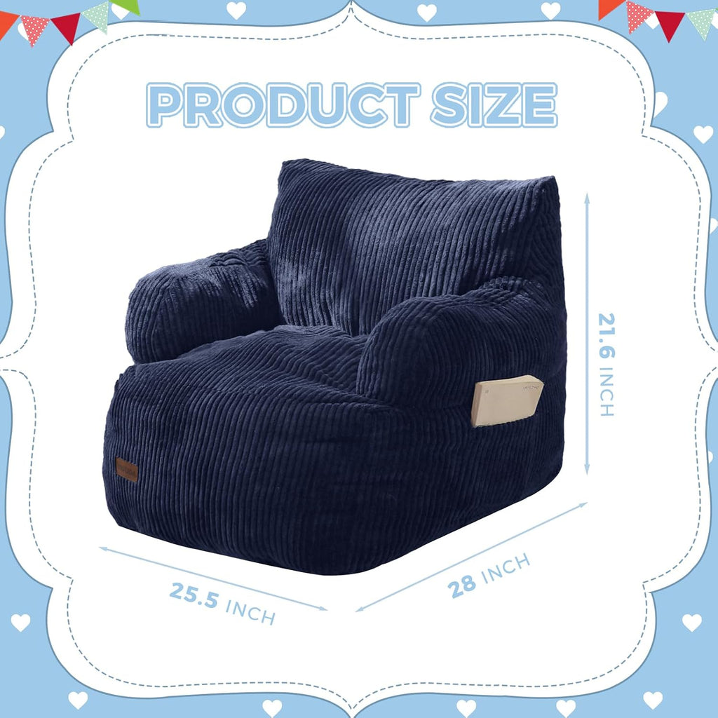 Kids Bean Bag Chair, Stuffed Bean Bag Sofa, Navy, Standard